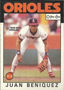 1986 O-Pee-Chee Baseball Cards 325     Juan Beniquez#{Now with Orioles